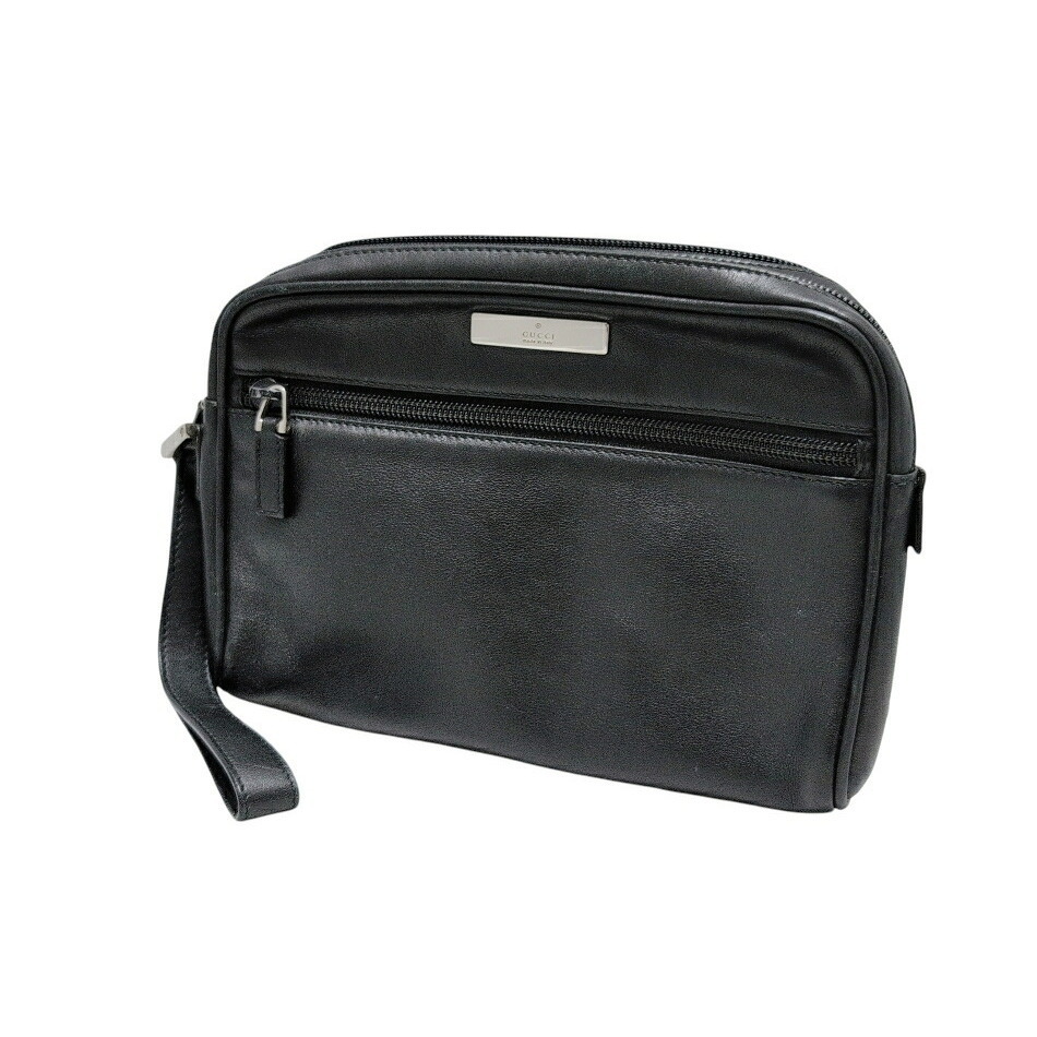 Gucci Shoulder Bag Leather Clutch Strap Black Business